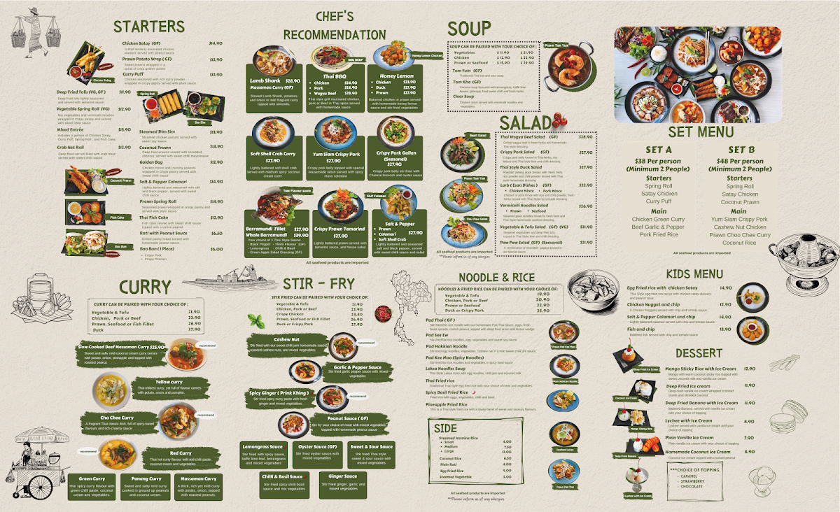 Menu, Yum Siam Thai Restaurant