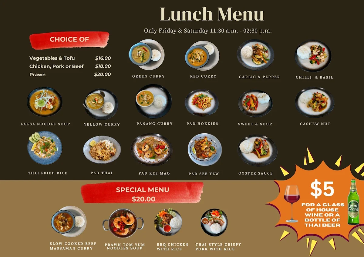 Menu, Yum Siam Thai Restaurant