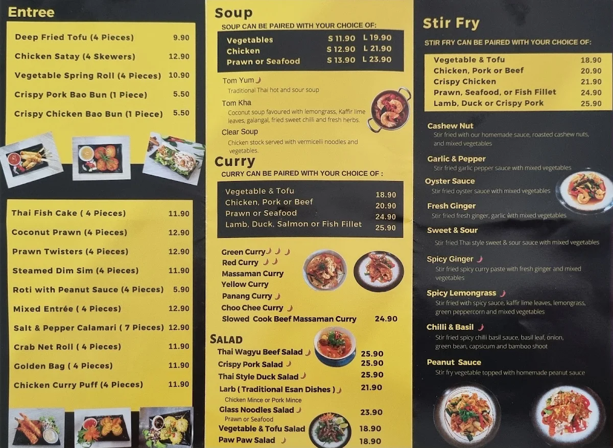 Menu, Yum Siam Thai Restaurant