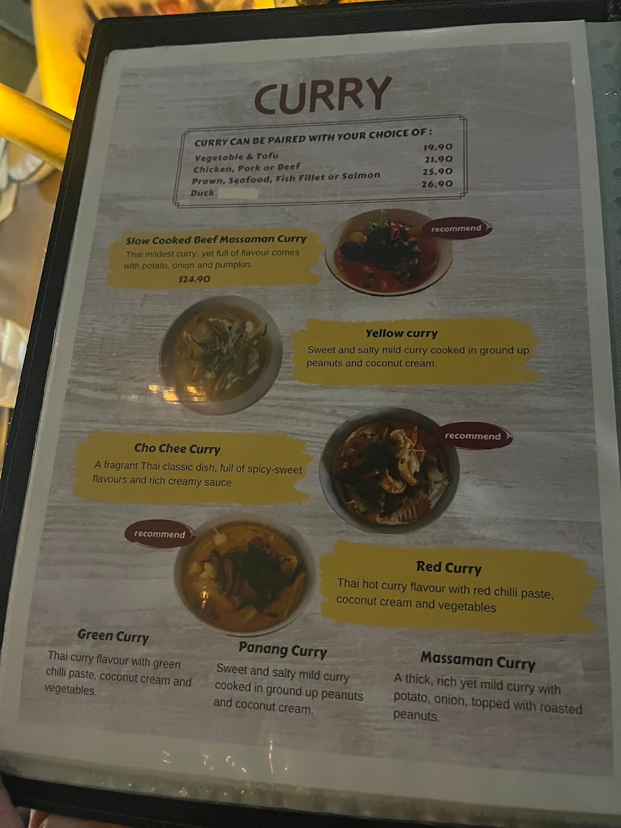 Menu, Yum Siam Thai Restaurant