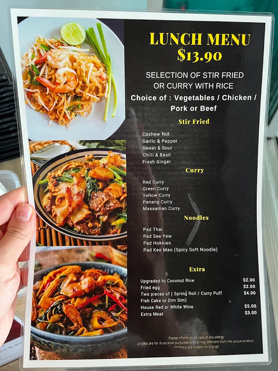 Menu, Yum Siam Thai Restaurant