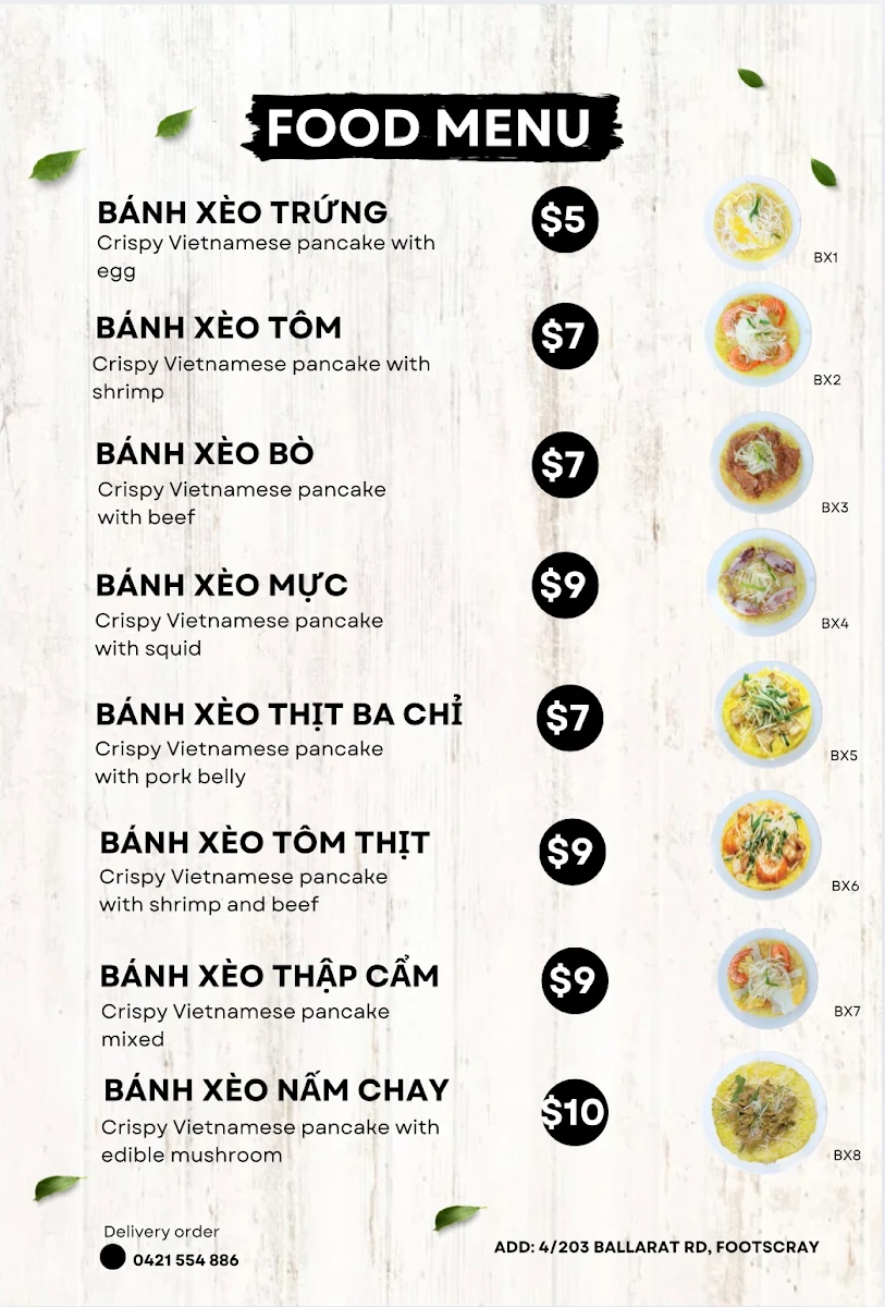 Menu, Banh Xeo Co Ba