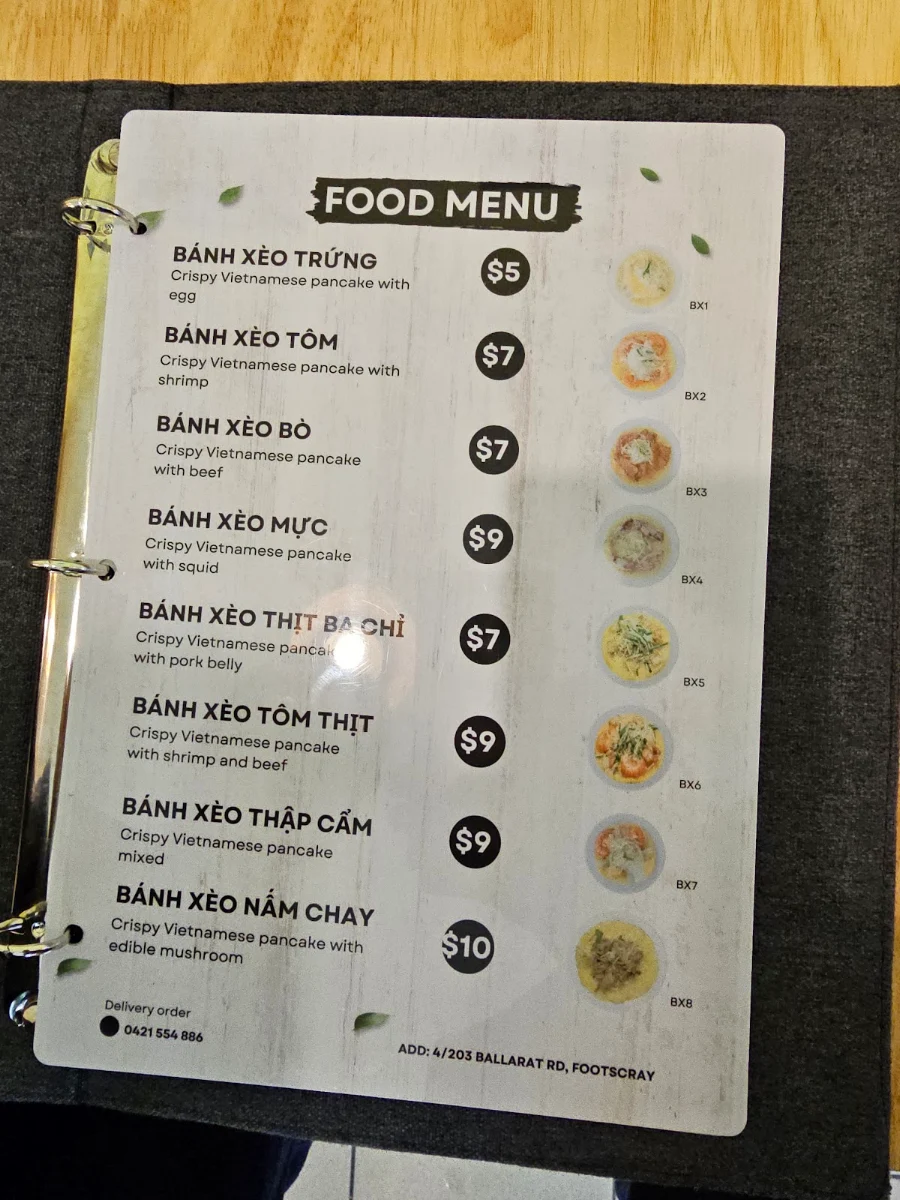Menu, Banh Xeo Co Ba