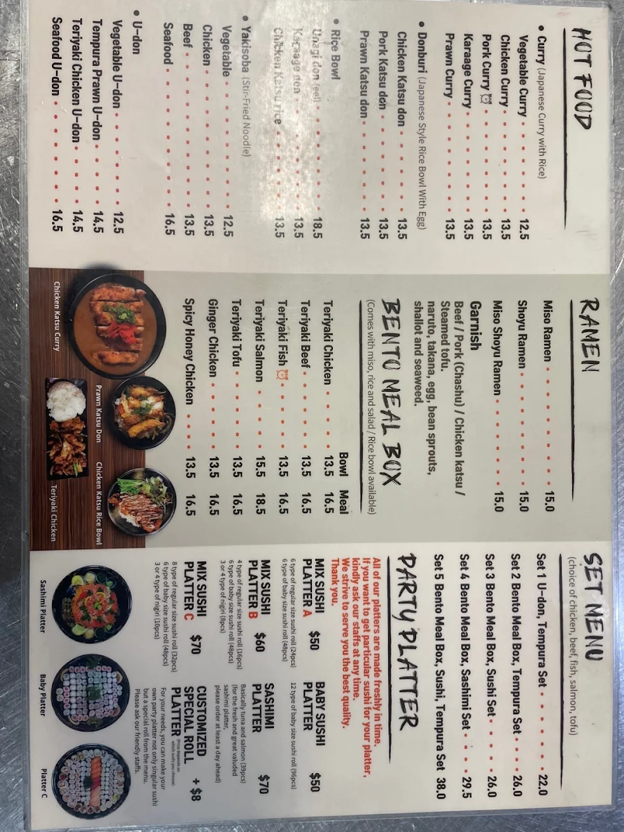 Menu, Sushi Mura