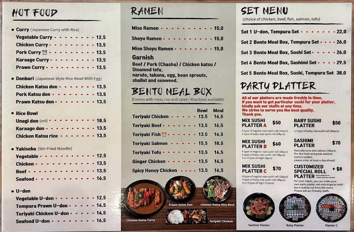 Menu, Sushi Mura