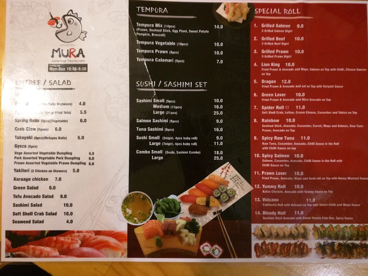 Menu, Sushi Mura