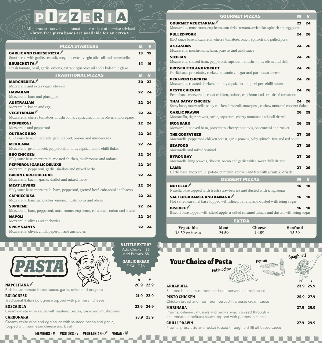 Menu, Saints Sports Bar