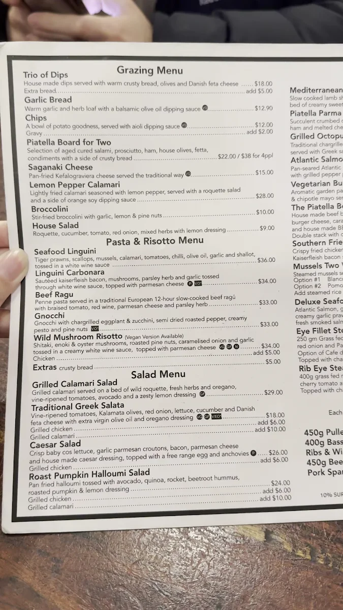 Menu, Piatella Cafe Bar