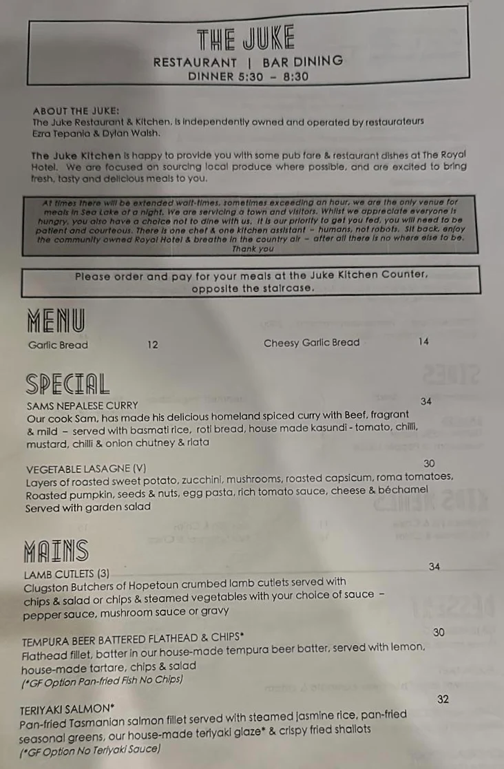 Menu, The Juke