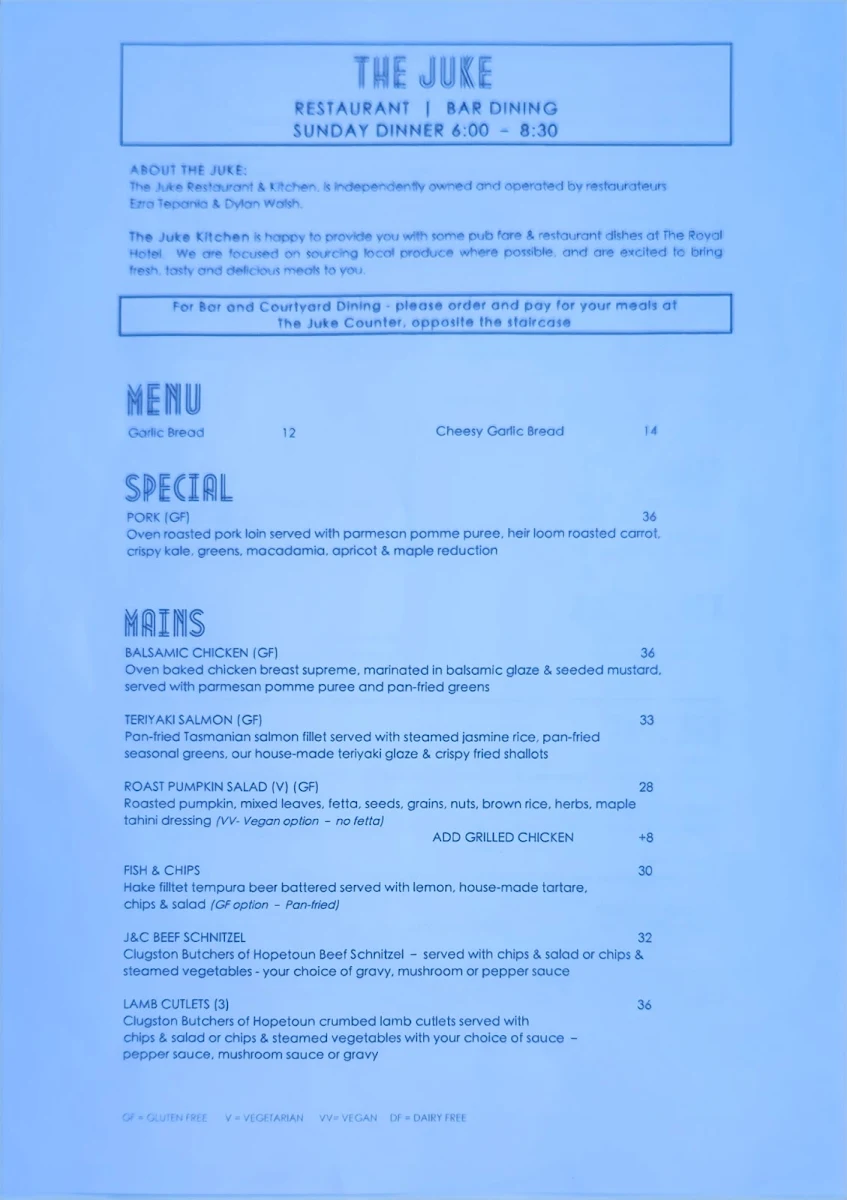 Menu, The Juke