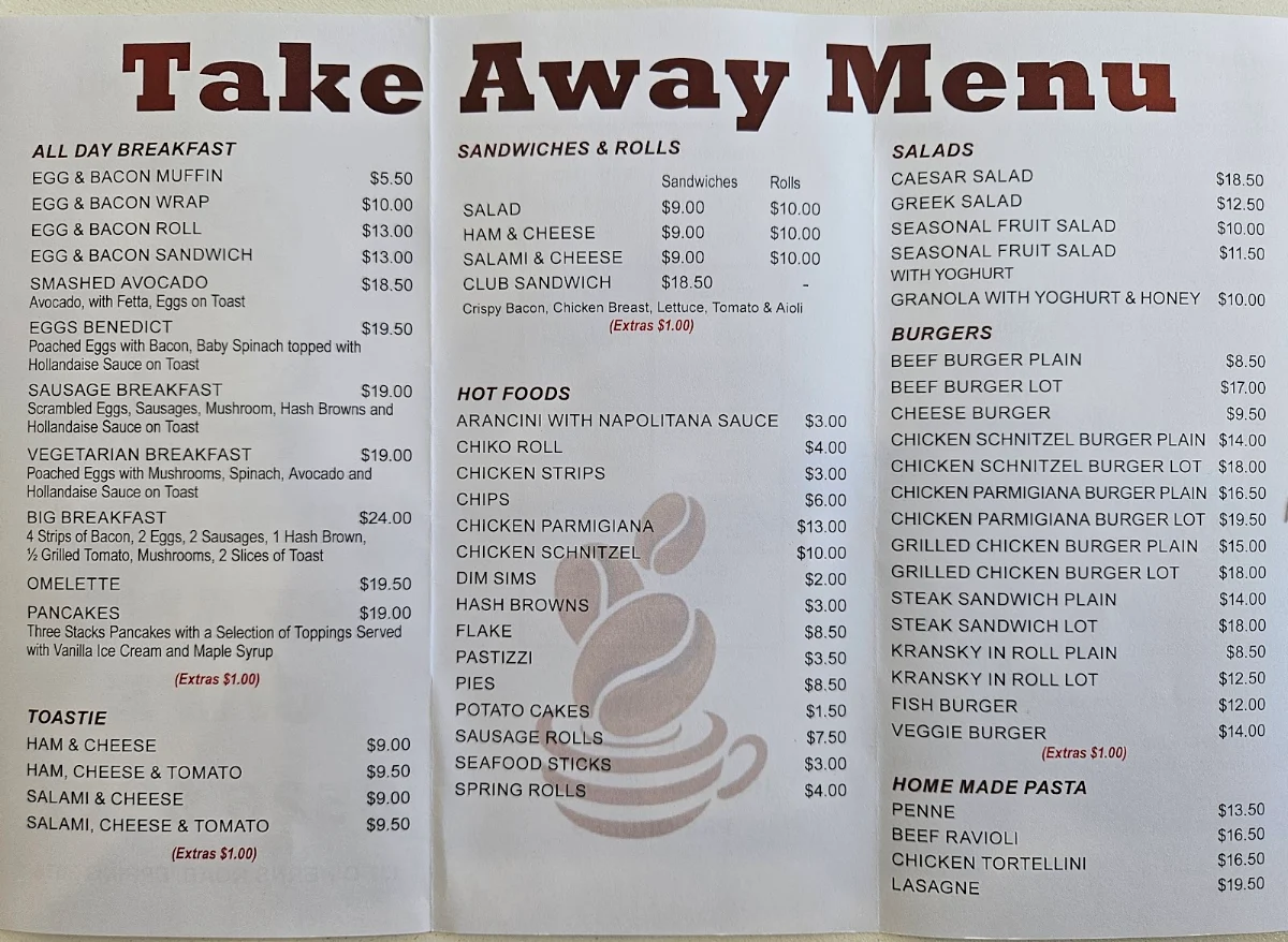 Menu, Jumpin Beanz Cafe