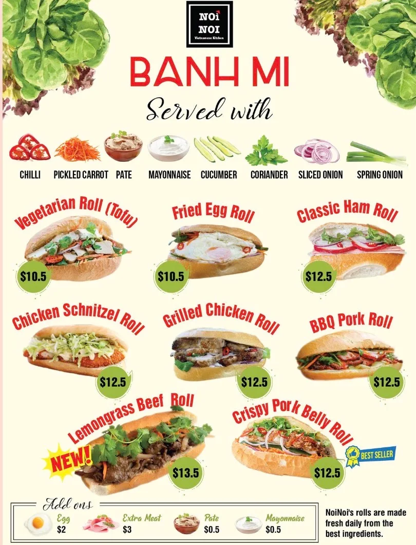 Menu, Noi Noi Vietnamese Restaurant in Casey