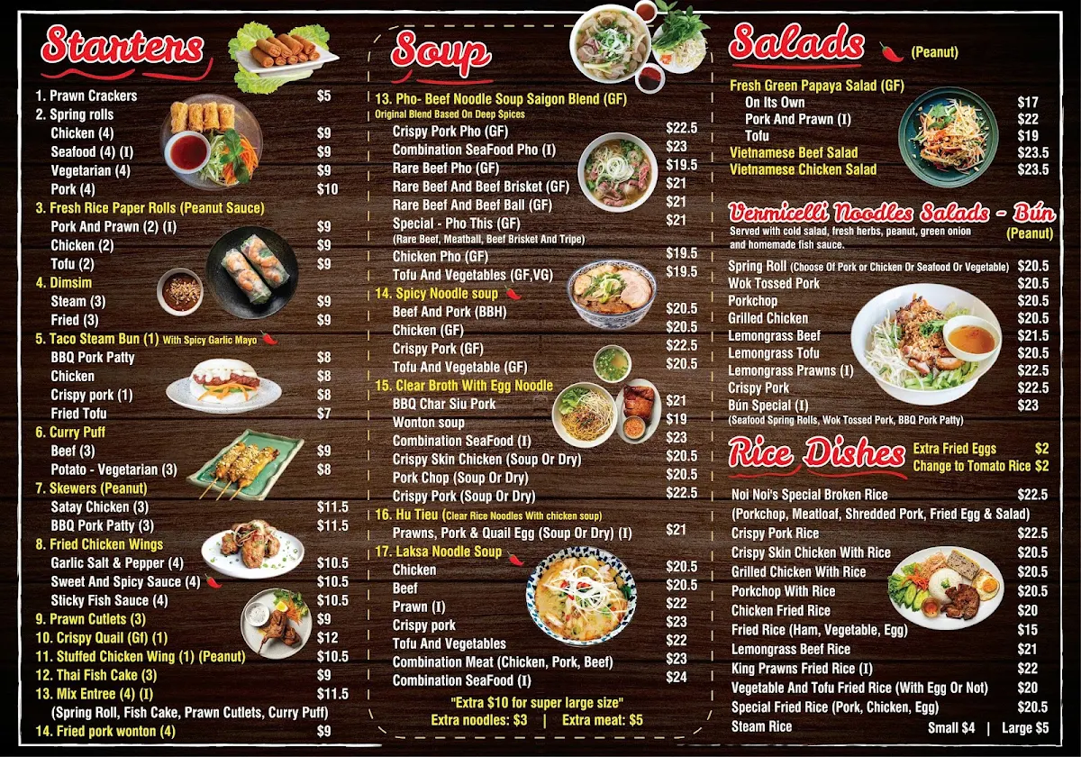 Menu, Noi Noi Vietnamese Restaurant in Casey
