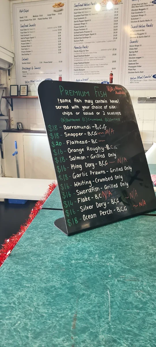 Menu, Lobby's Fresh Seafood and Takeaway