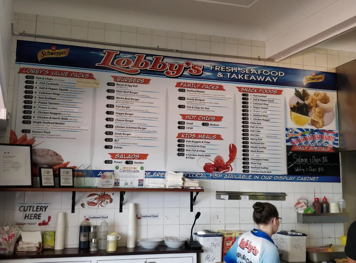Menu, Lobby's Fresh Seafood and Takeaway