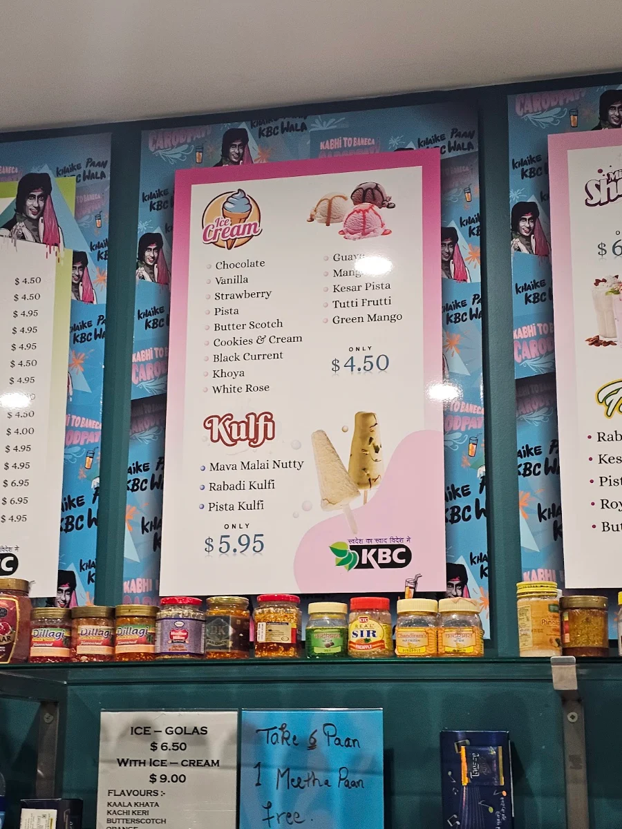 Menu, KBC Paan & Falooda House