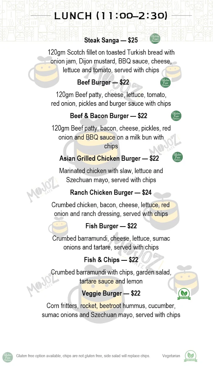 Menu, MOJOZCafe