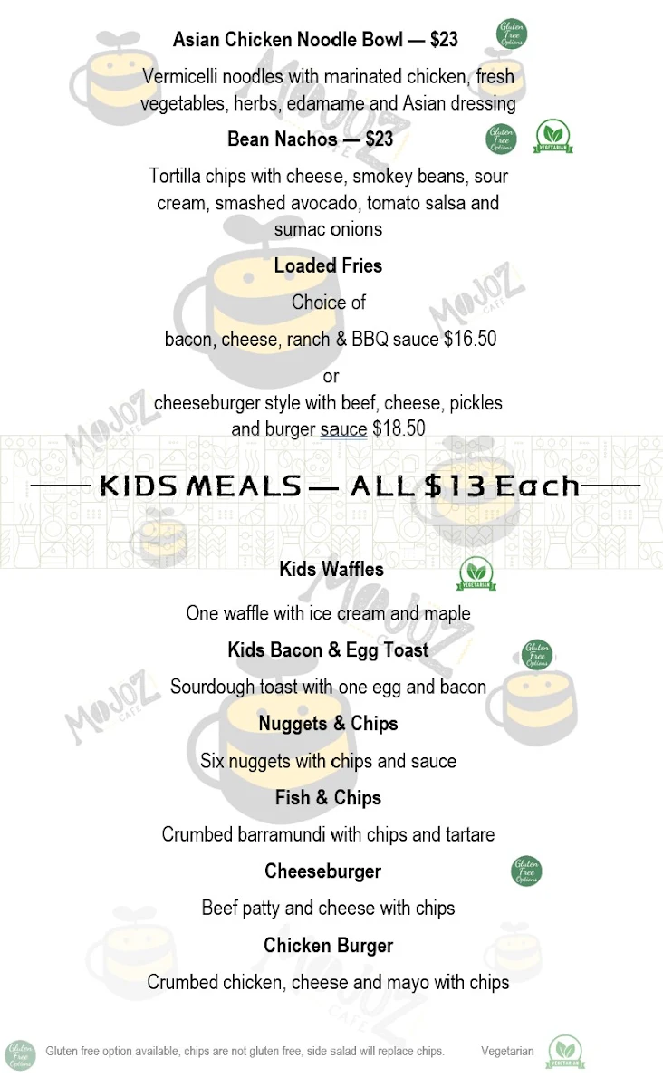 Menu, MOJOZCafe