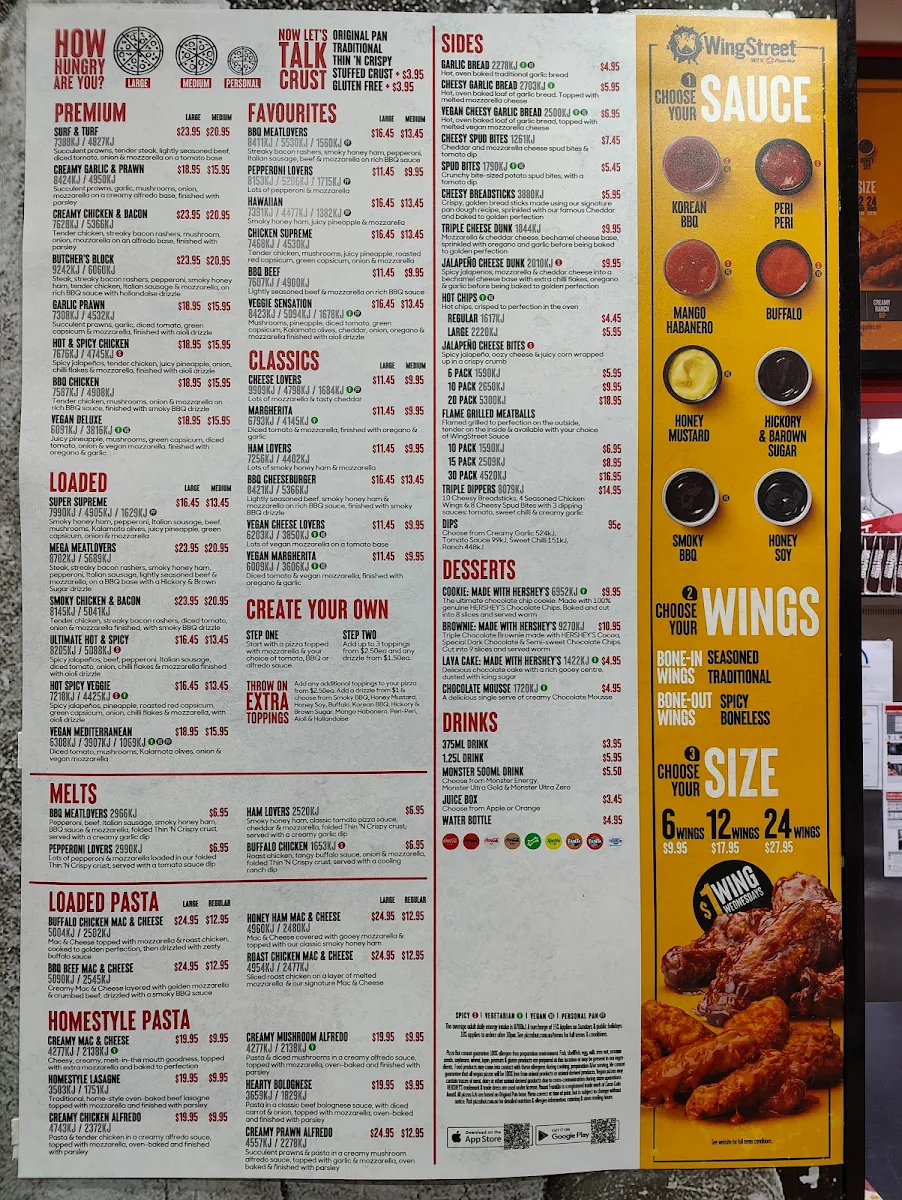 Menu, Pizza Hut Geraldton