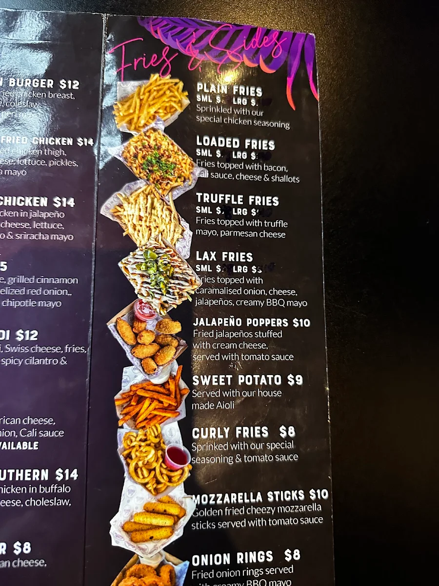 Menu, Cali Burgers Len Waters Estate