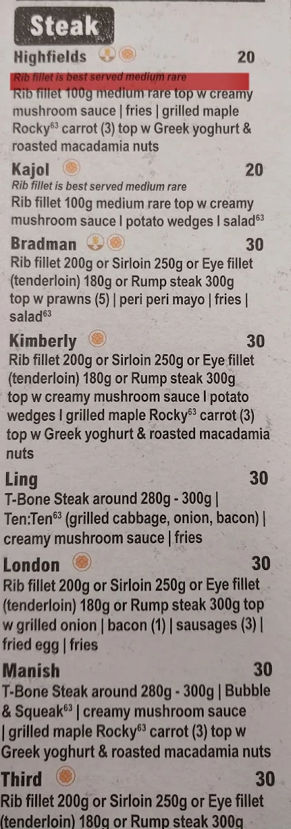 Menu, Café 63 Highfields Plaza