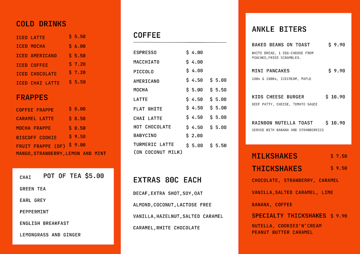 Menu, Little Barista Espresso Bar