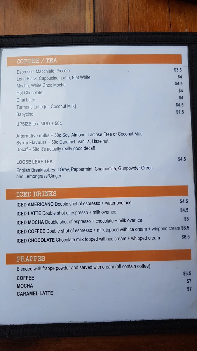 Menu, Little Barista Espresso Bar