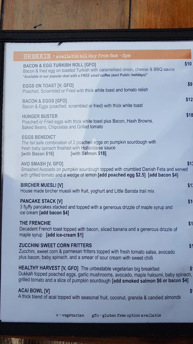 Menu, Little Barista Espresso Bar