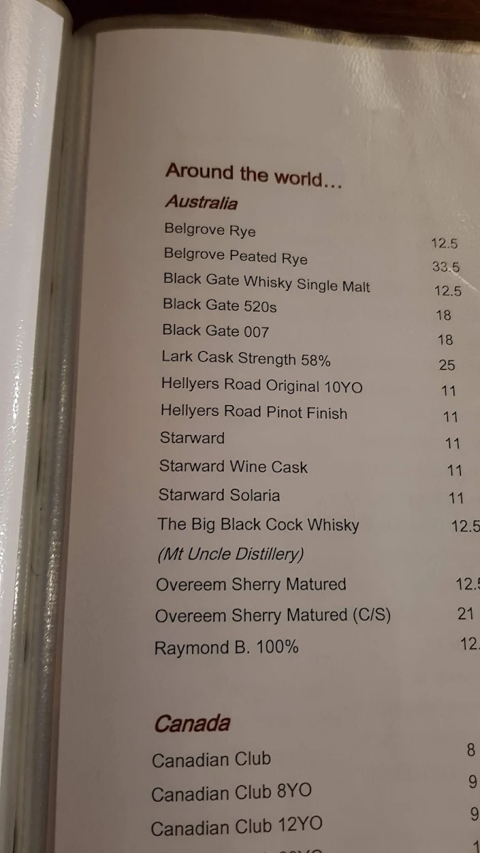 Menu, Circa 27 Whisky & Cocktail Bar