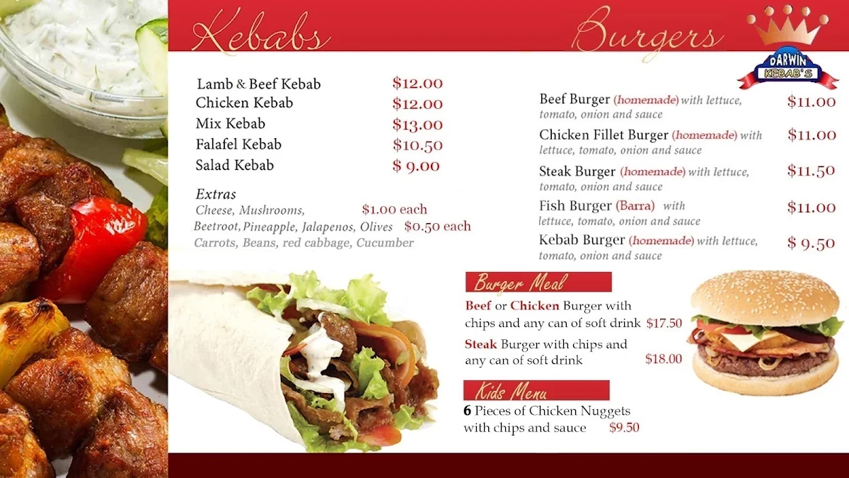 Menu, Darwin Kebab and Pizza (DKP)