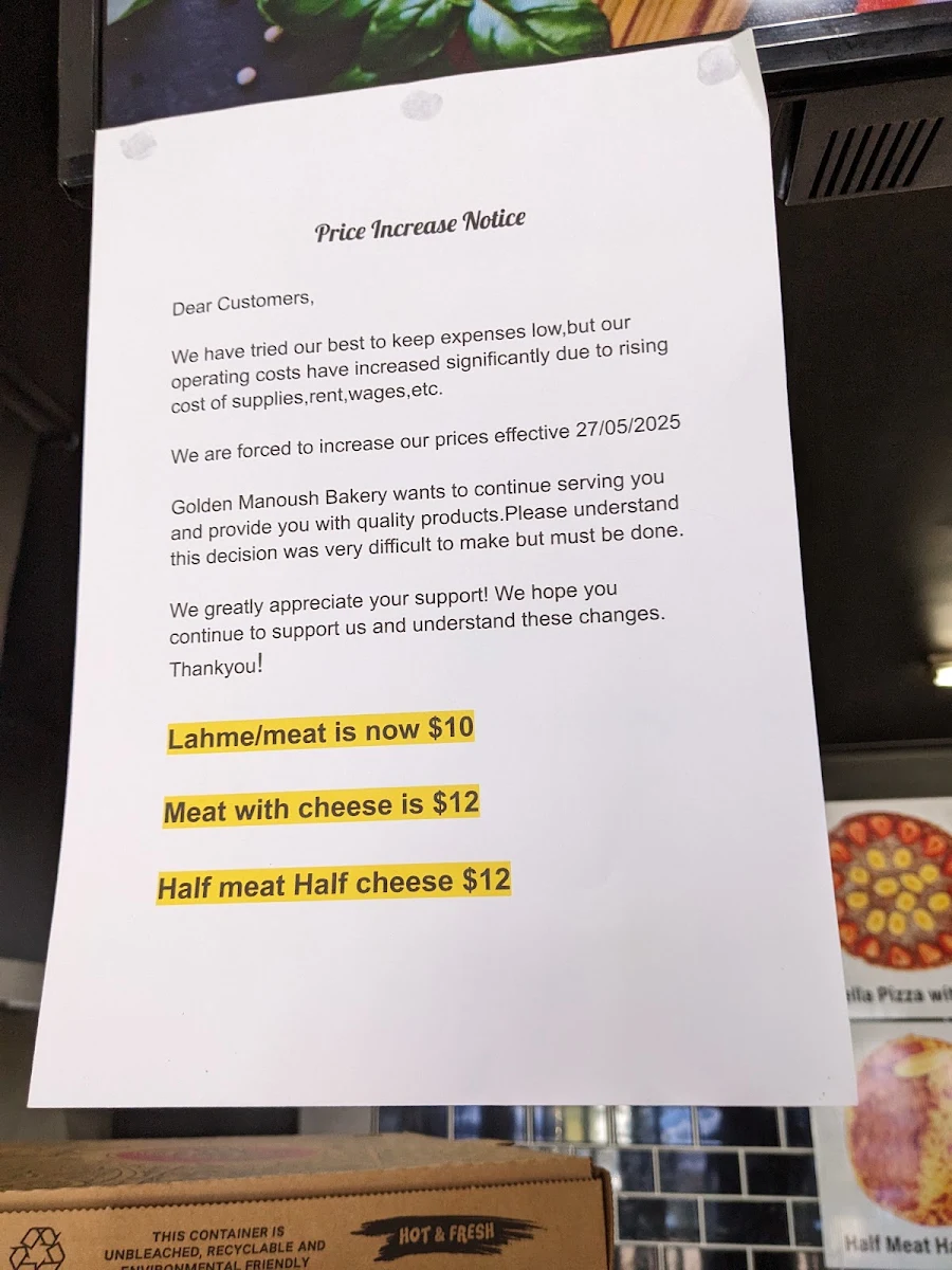Menu, Golden Manoush