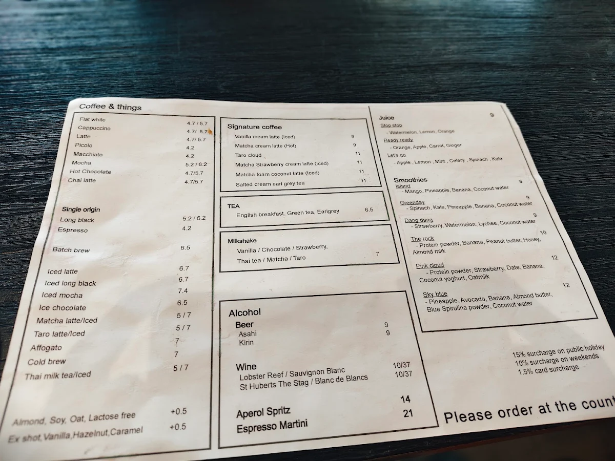 Menu, The Brothers project cafe