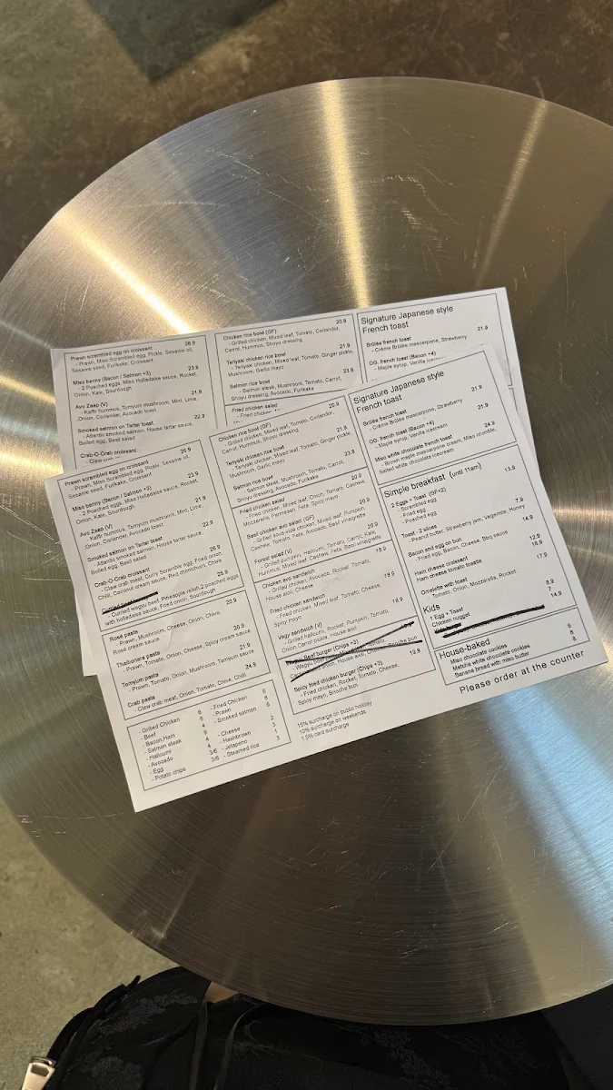 Menu, The Brothers project cafe