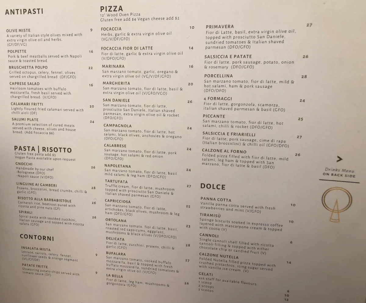 Menu, IL CAMINO RESTAURANT