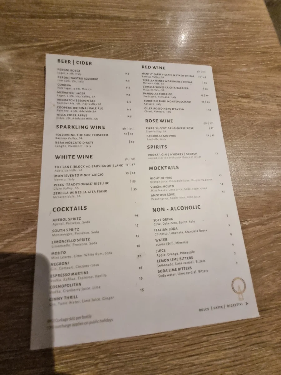 Menu, IL CAMINO RESTAURANT