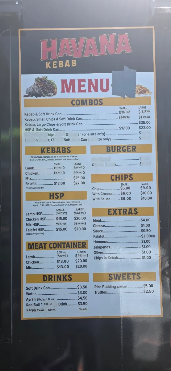 Menu, Havana Kebab
