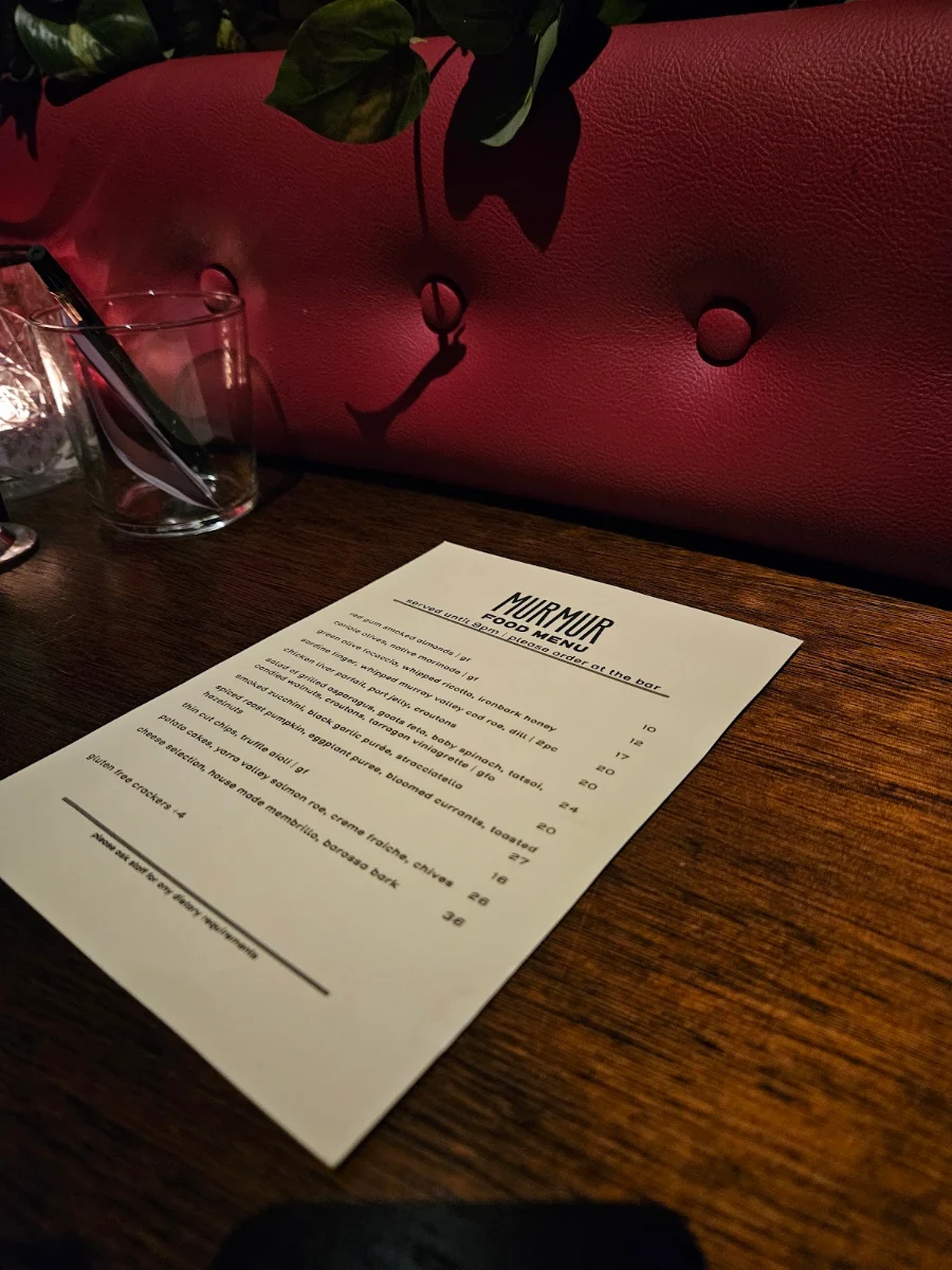 Menu, Murmur Piano Bar
