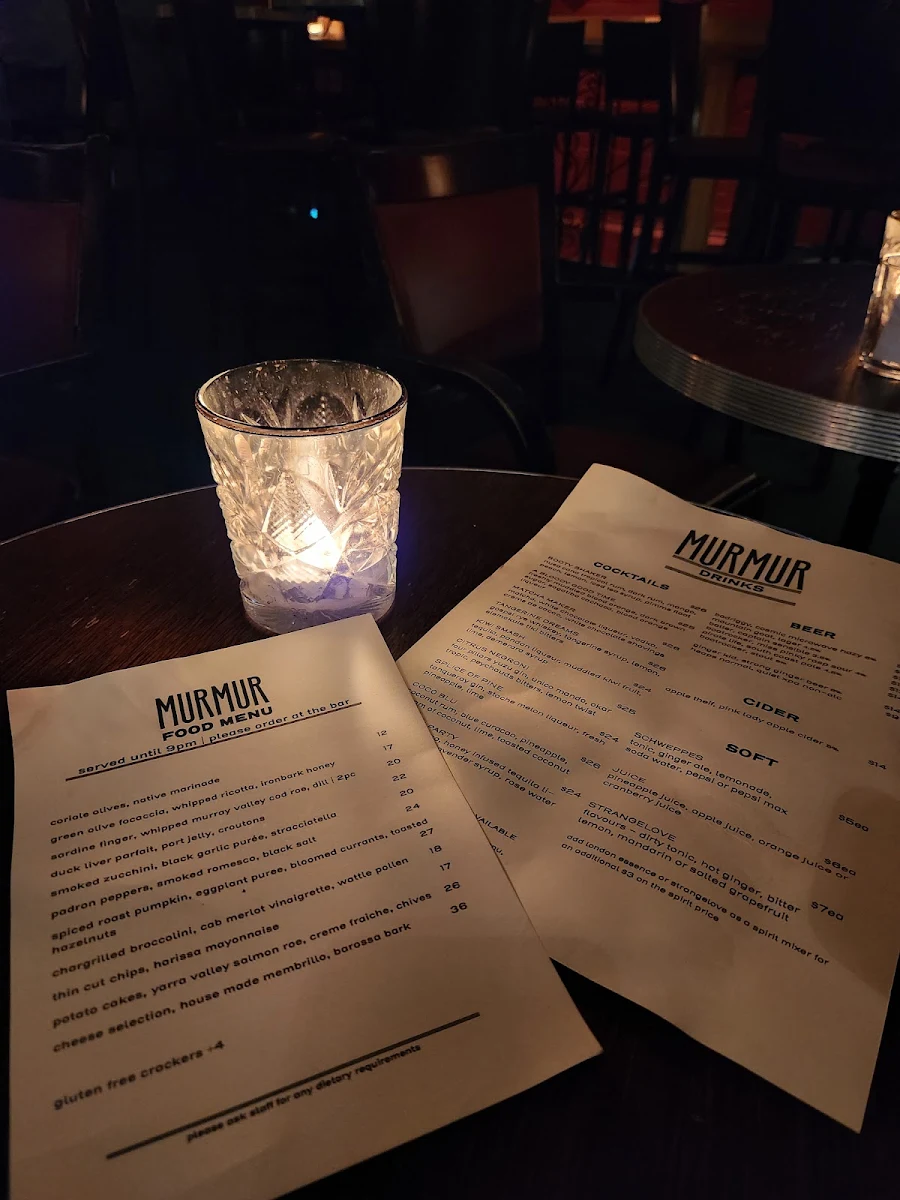 Menu, Murmur Piano Bar