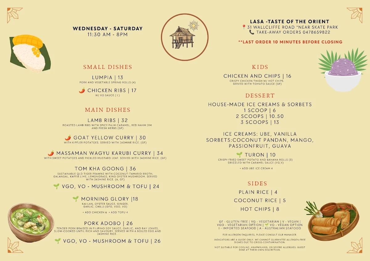 Menu, Lasa