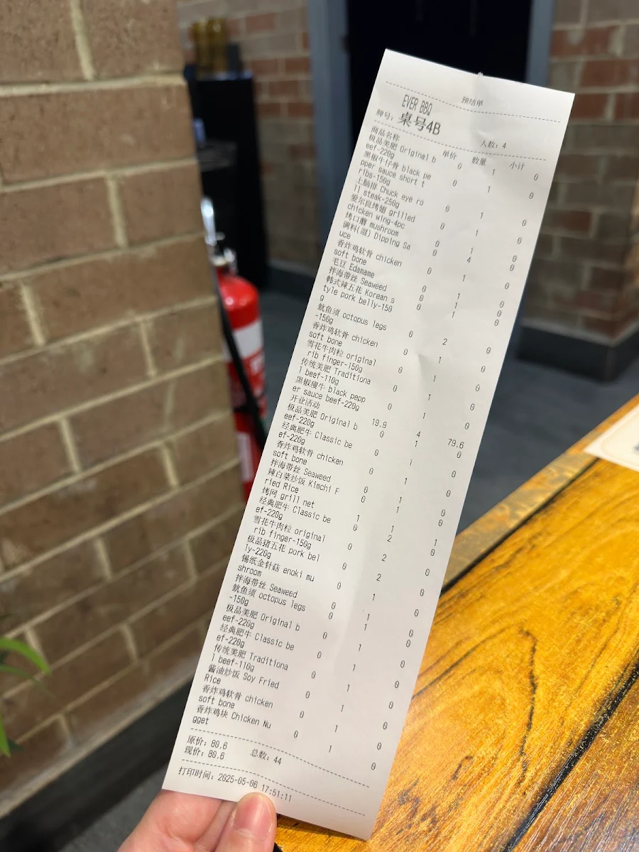 Menu, Ever BBQ Hurstville