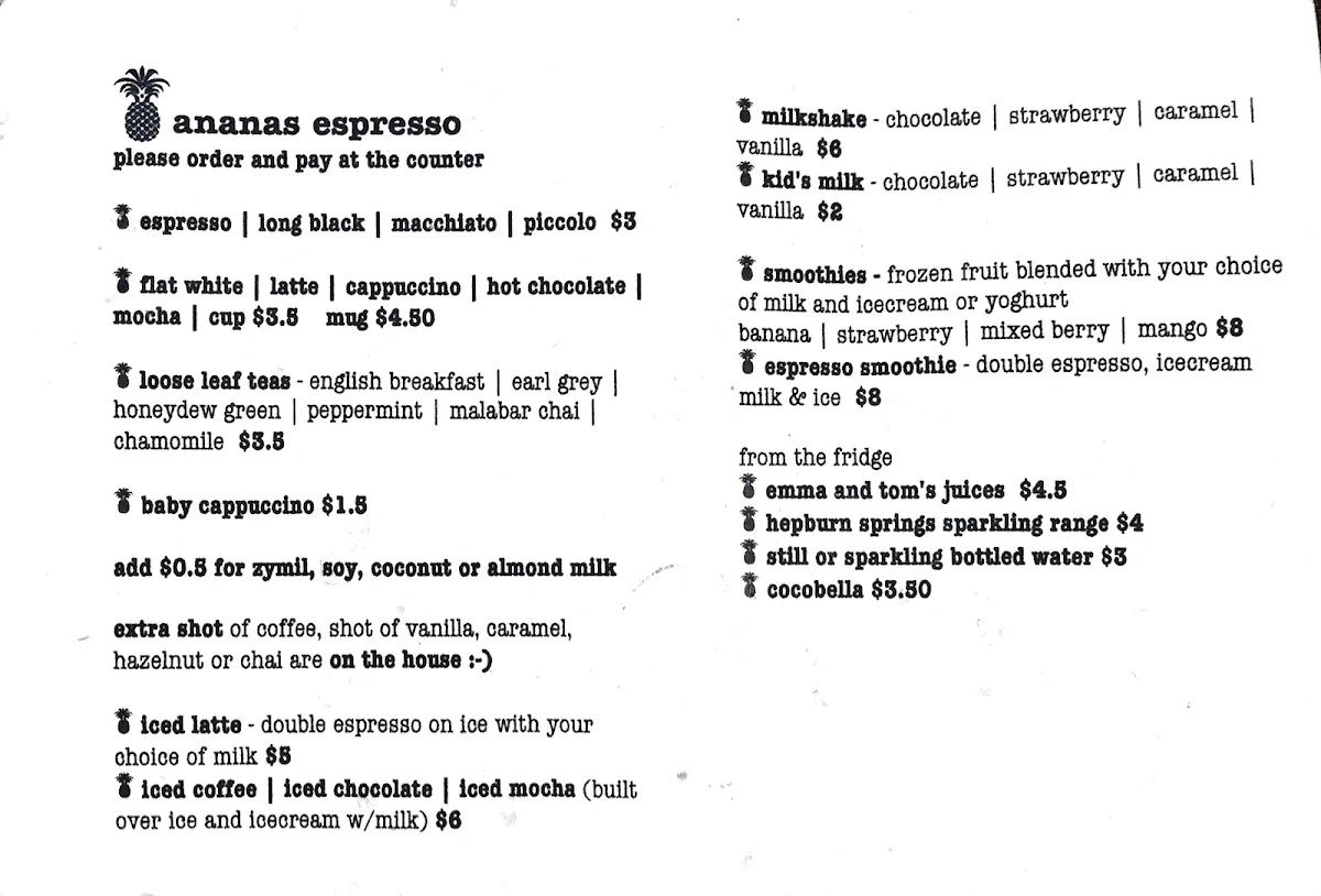 Menu, Ananas Espresso