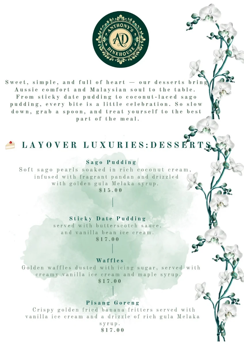 Menu, Anthony's Dinehouse