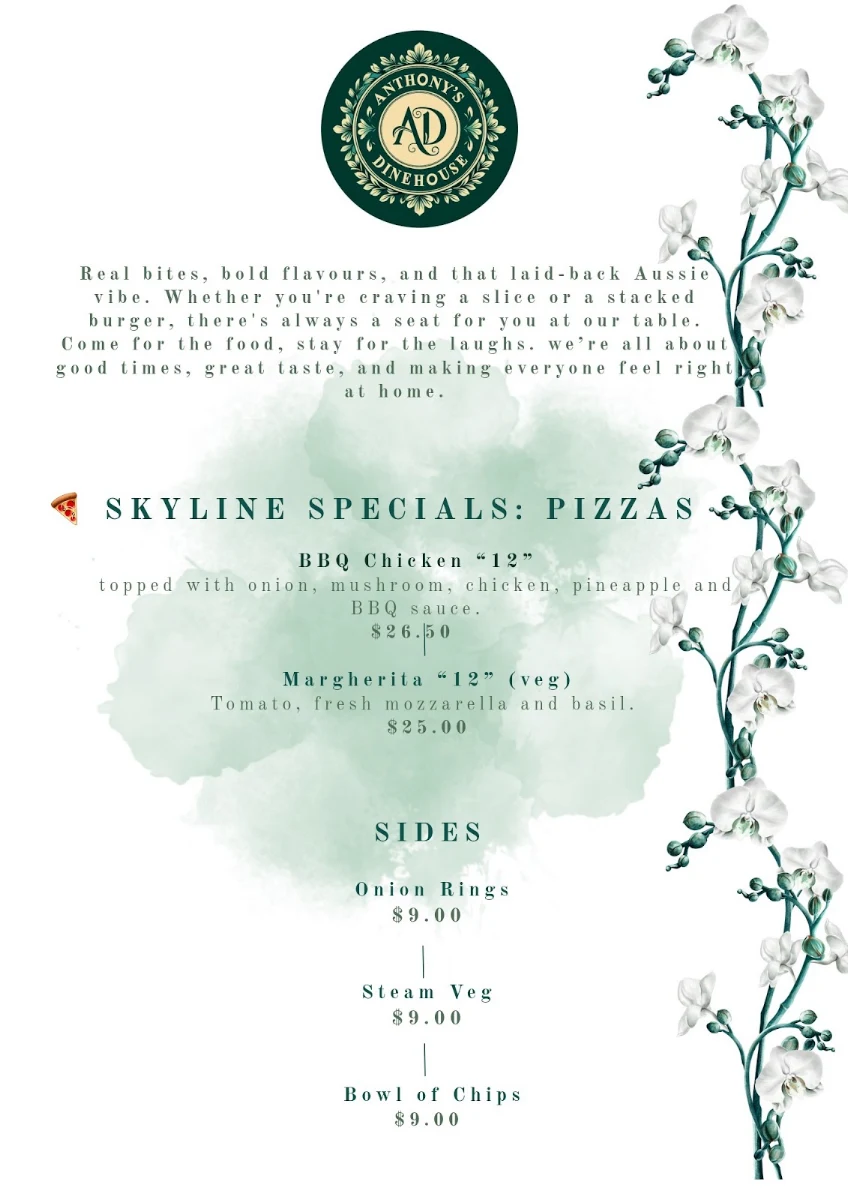 Menu, Anthony's Dinehouse