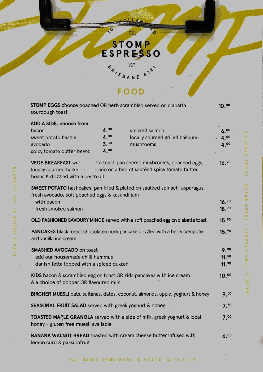 Menu, Stomp Espresso