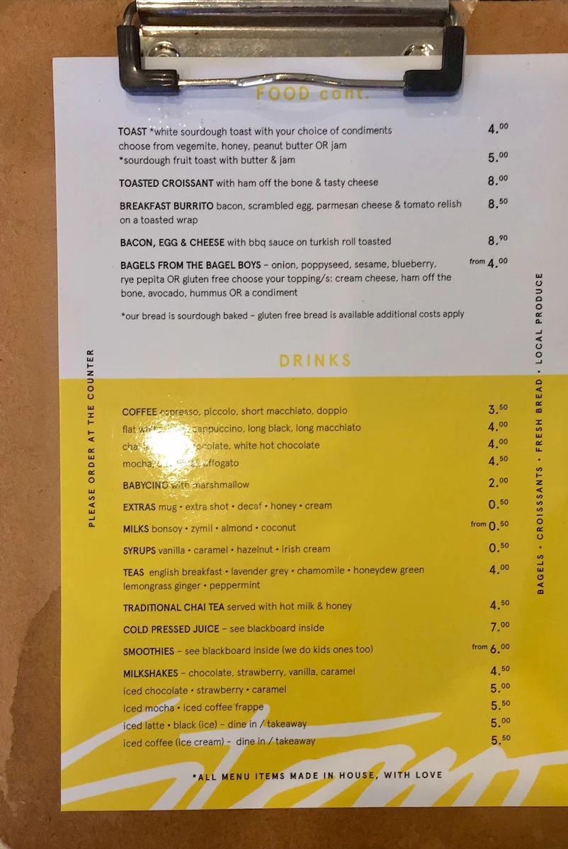 Menu, Stomp Espresso
