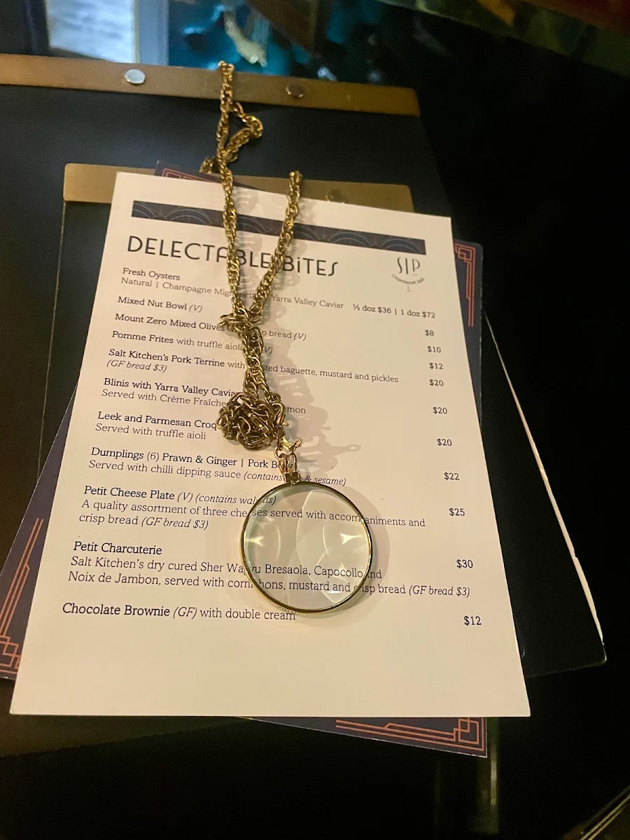 Menu, SIP Champagne Bar