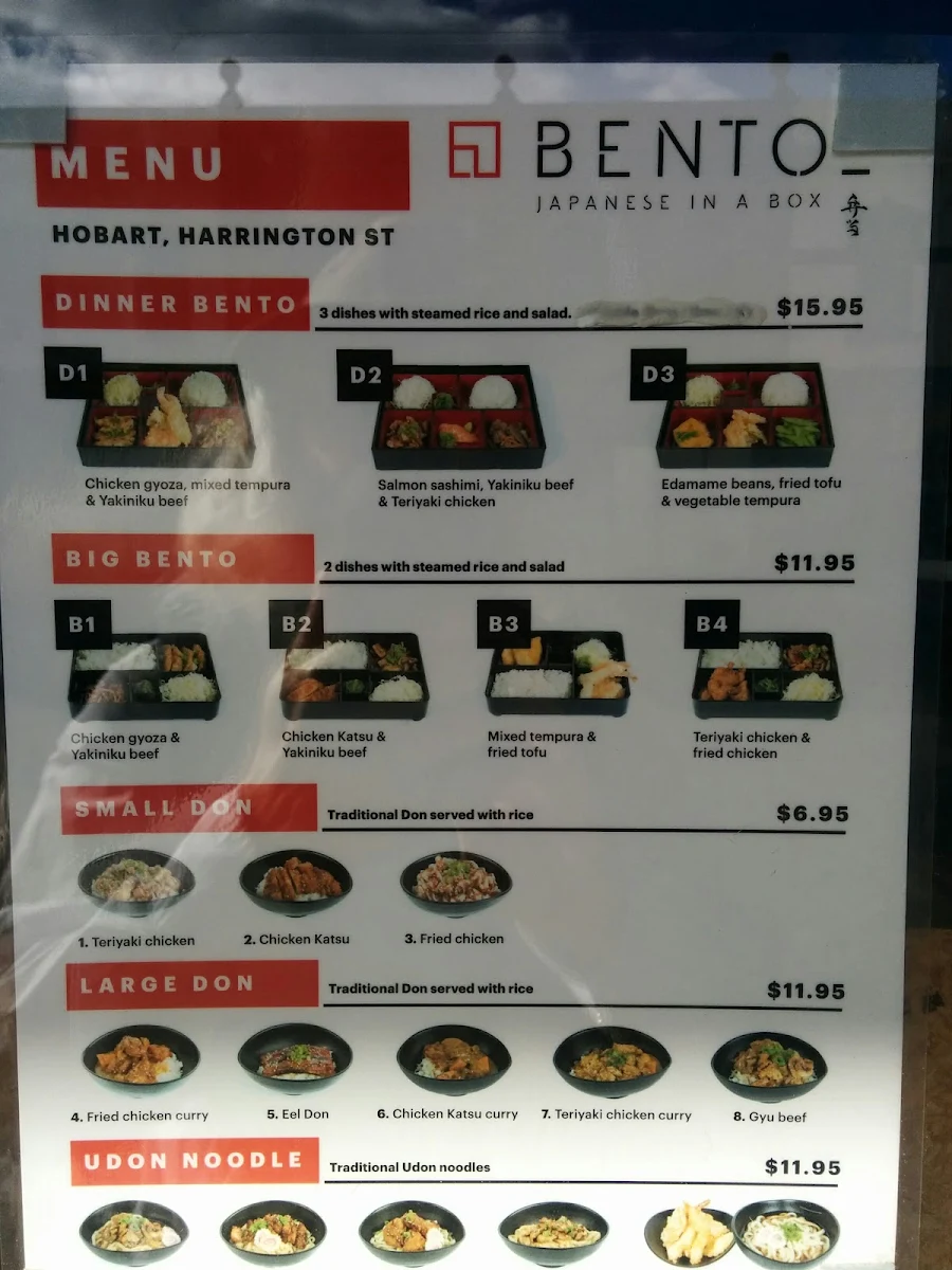 Menu, Bento Hobart City, Harrington Street