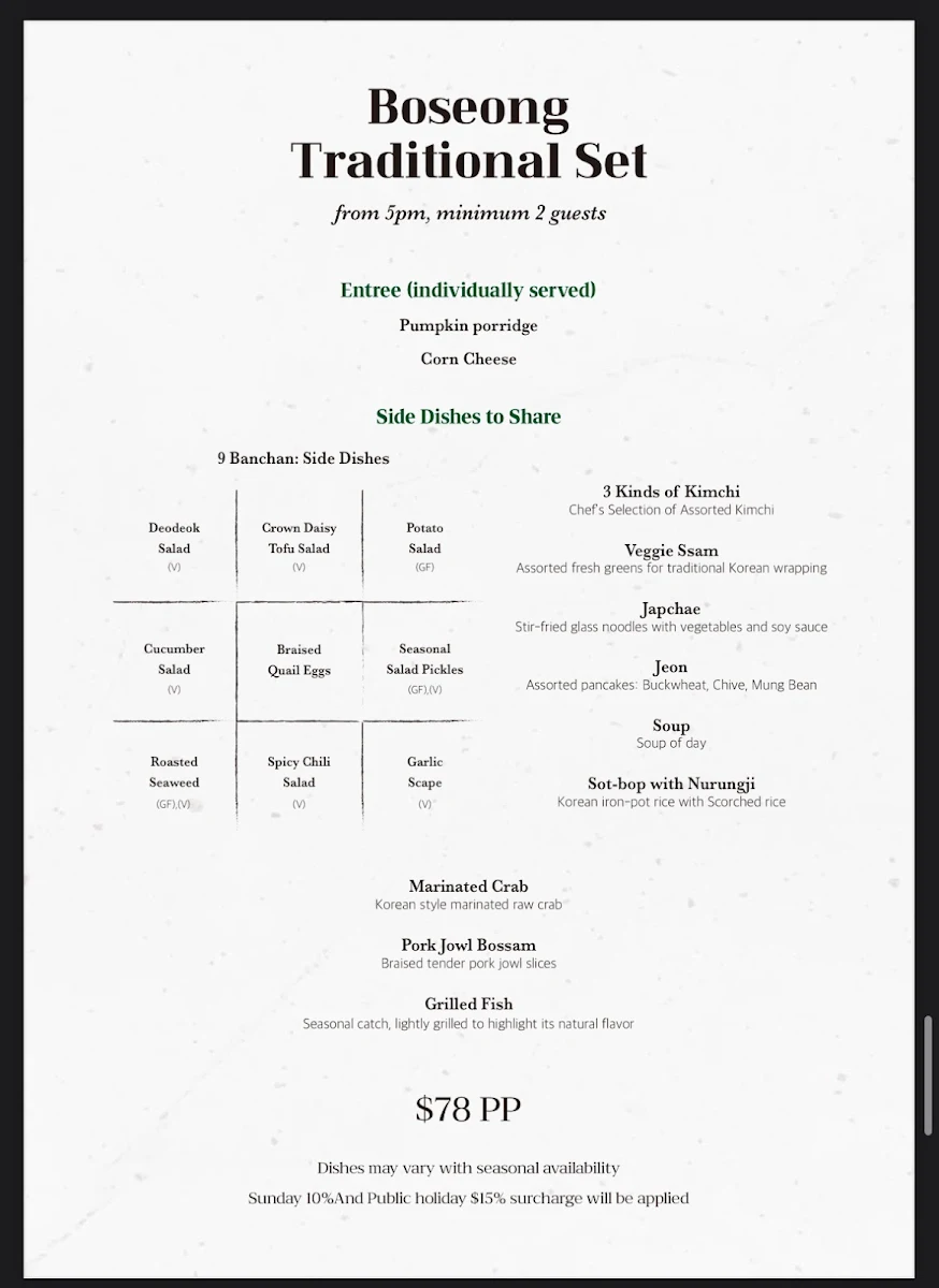 Menu, BOSEONG