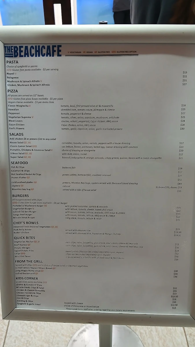 Menu, Beach Cafe