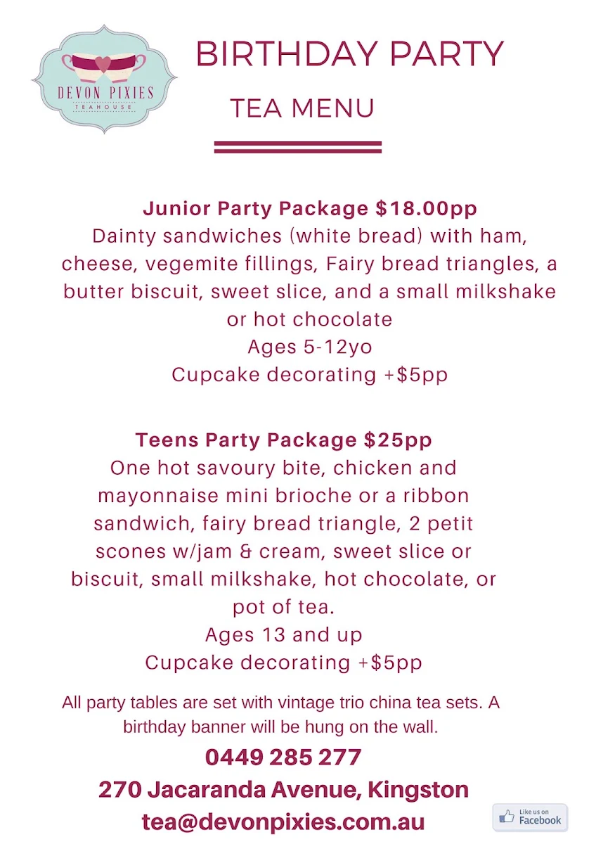 Menu, Devon Pixies
